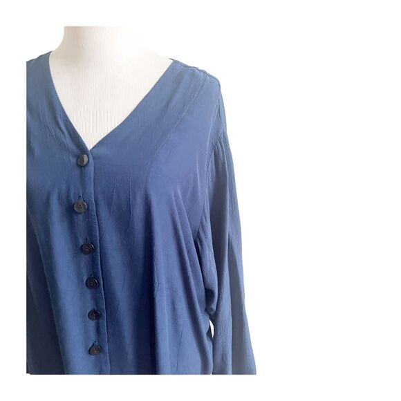 Express Button Front Relaxed Lagenlook Navy Tunic Size Large Minimalist - Picture 4 of 12